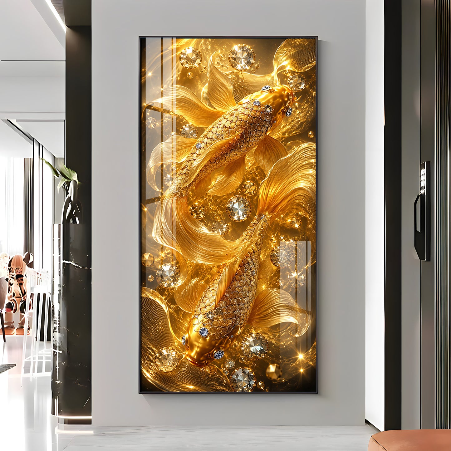 Beautiful Golden Koi Fish Premium Acrylic Vertical Wall Art