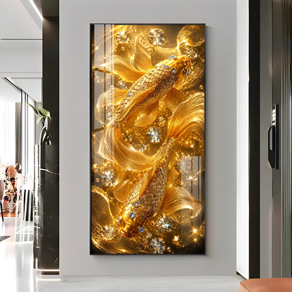 Beautiful Golden Koi Fish Premium Acrylic Vertical Wall Art