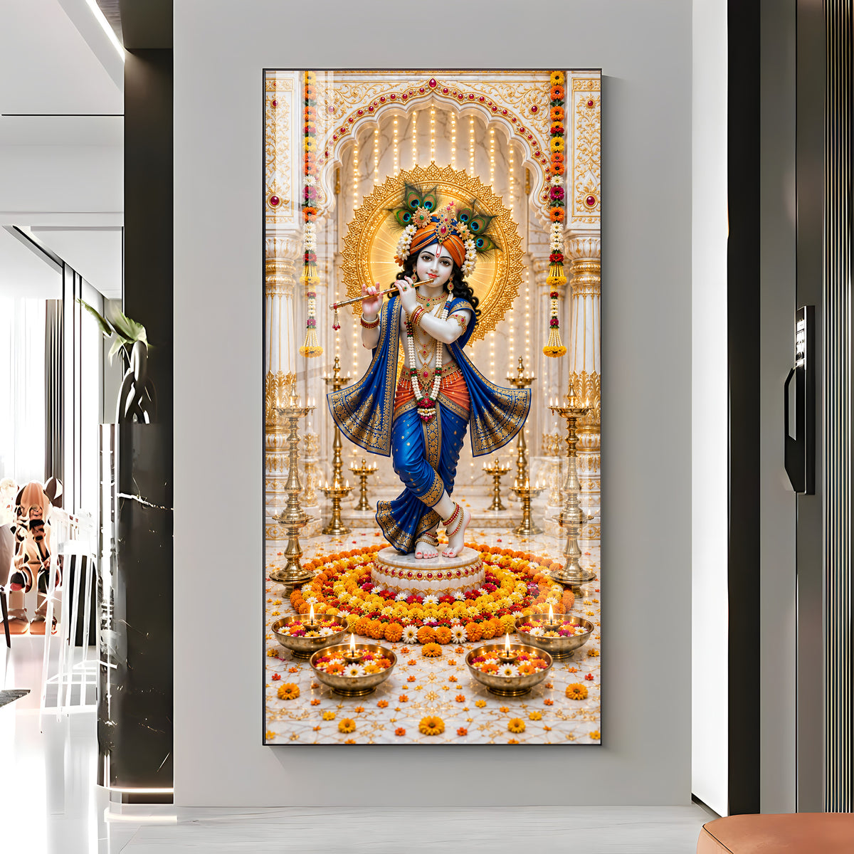 Krishna In Blue Poshak Premium Acrylic Vertical Wall Art