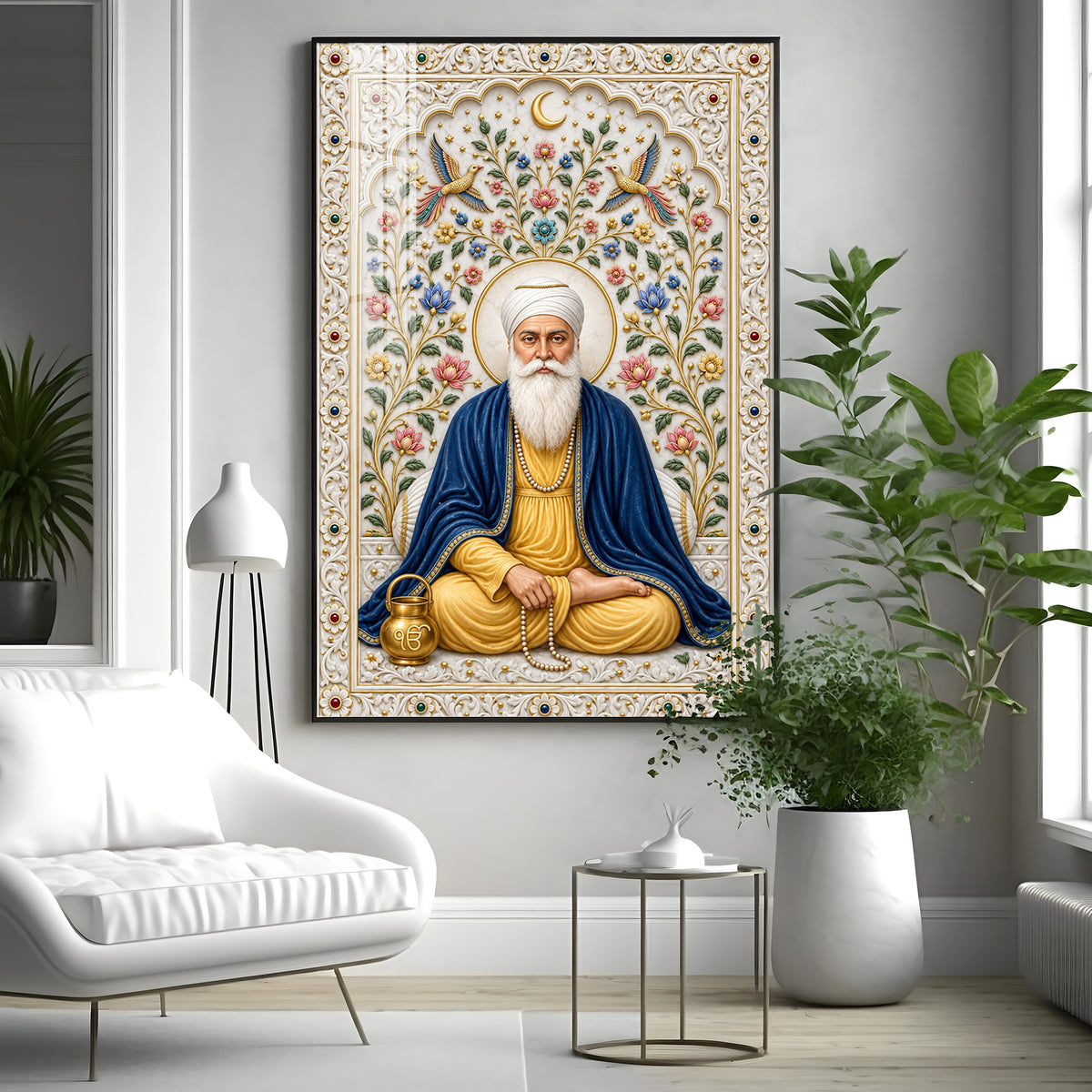 Guru Nanak Devji Blue Shawl Premium Acrylic Vertical Wall Art