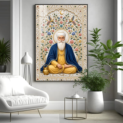 Guru Nanak Devji Blue Shawl Premium Acrylic Vertical Wall Art