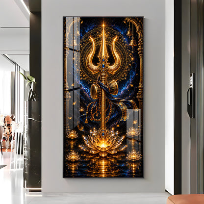 Divine Golden Trishul Premium Acrylic Vertical Wall Art