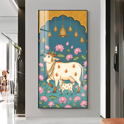 Pichwai Cow & Calf Premium Acrylic Vertical Wall Art