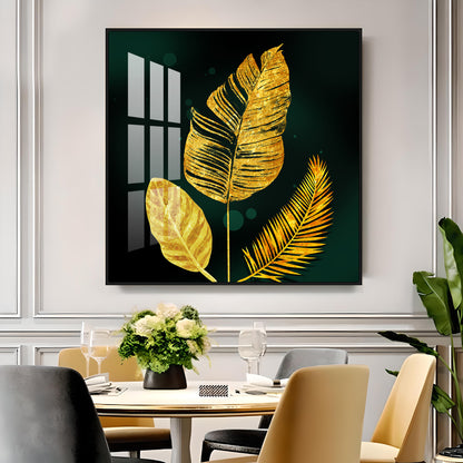 Luxury Golden Leaves Premium Acrylic Square Wall Art