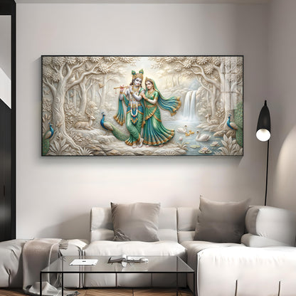 Radha Krishna Standing Together Premium Acrylic Horizontal Wall Art