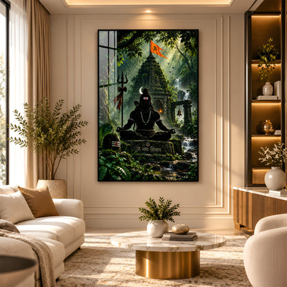 Lord Shiva Meditating In Forest Premium Acrylic Vertical Wall Art