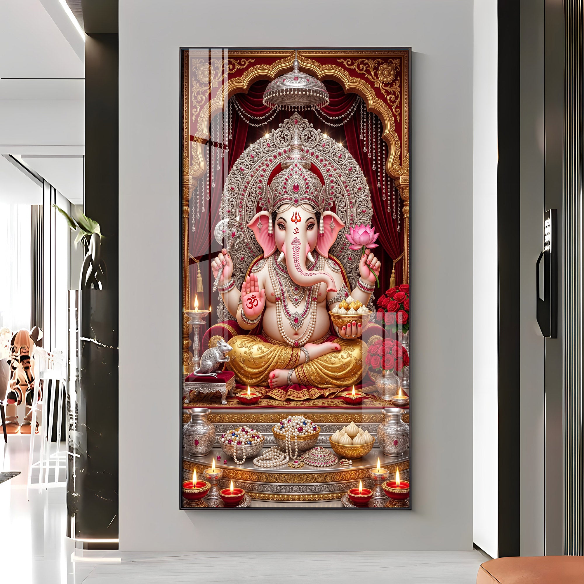 Divine Shree Ganesha Premium Acrylic Vertical Wall Art