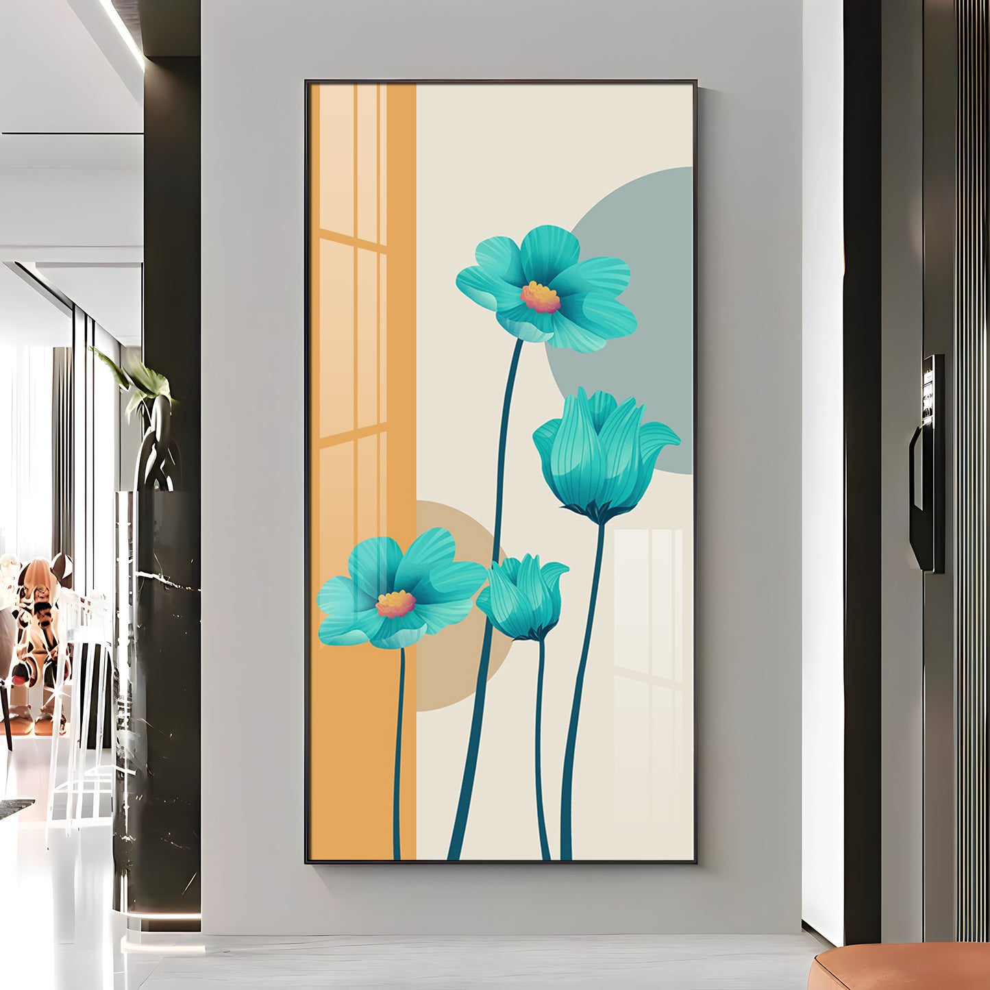 Elegant Blue Flowers Premium Acrylic Vertical Wall Art