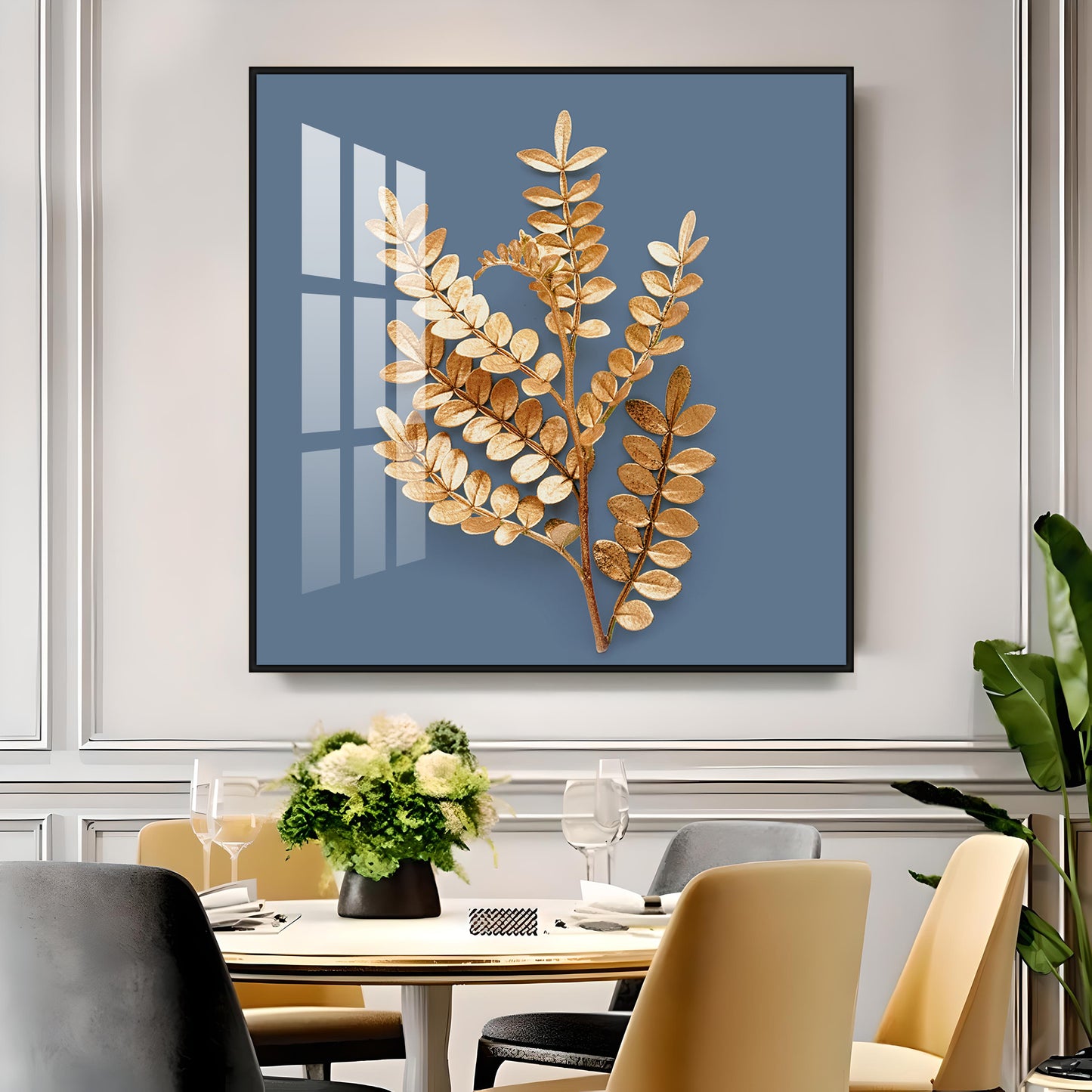 Golden Leaf Design Premium Acrylic Square Wall Art
