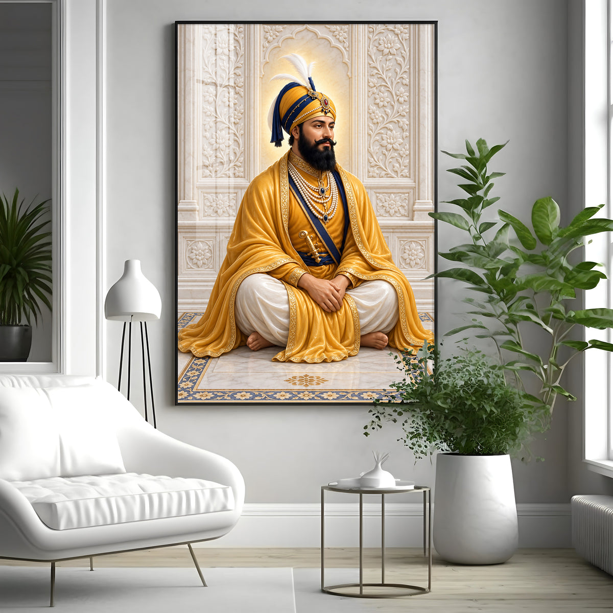 Guru Gobind Singh Ji In Yellow Attire Premium Acrylic Vertical Wall Art