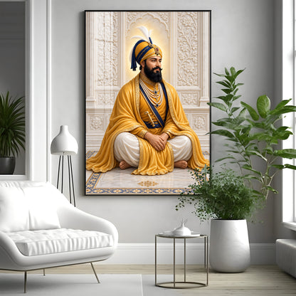 Guru Gobind Singh Ji In Yellow Attire Premium Acrylic Vertical Wall Art