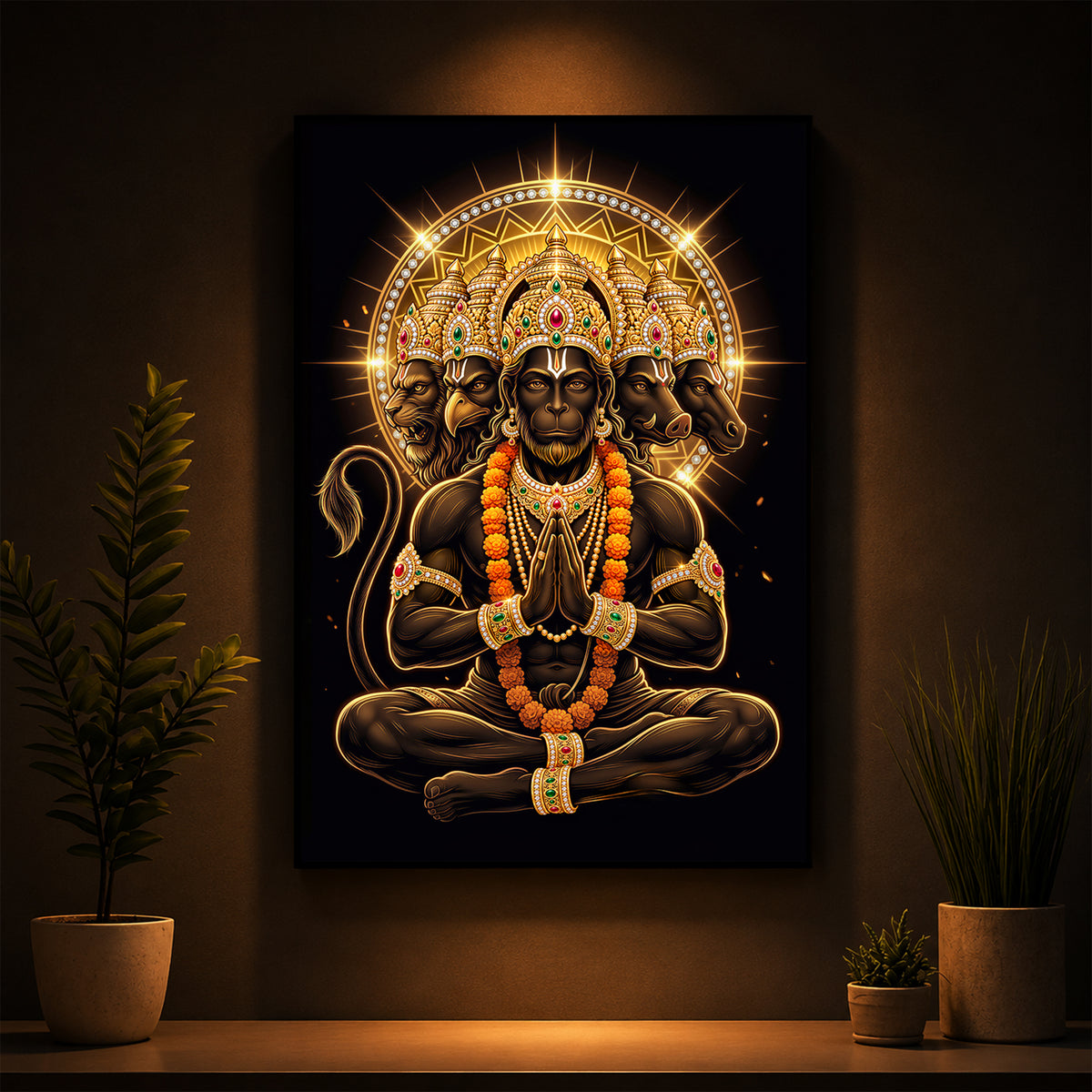 Glowing Panchamukhi Modern Luxury Backlight Vertical Wall Art
