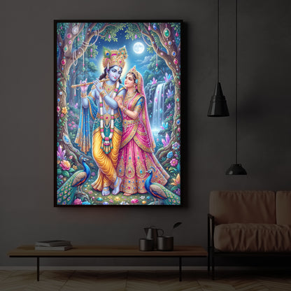 Eternal Love of Radha Krishna Modern Luxury Backlight Vertical Wall Art
