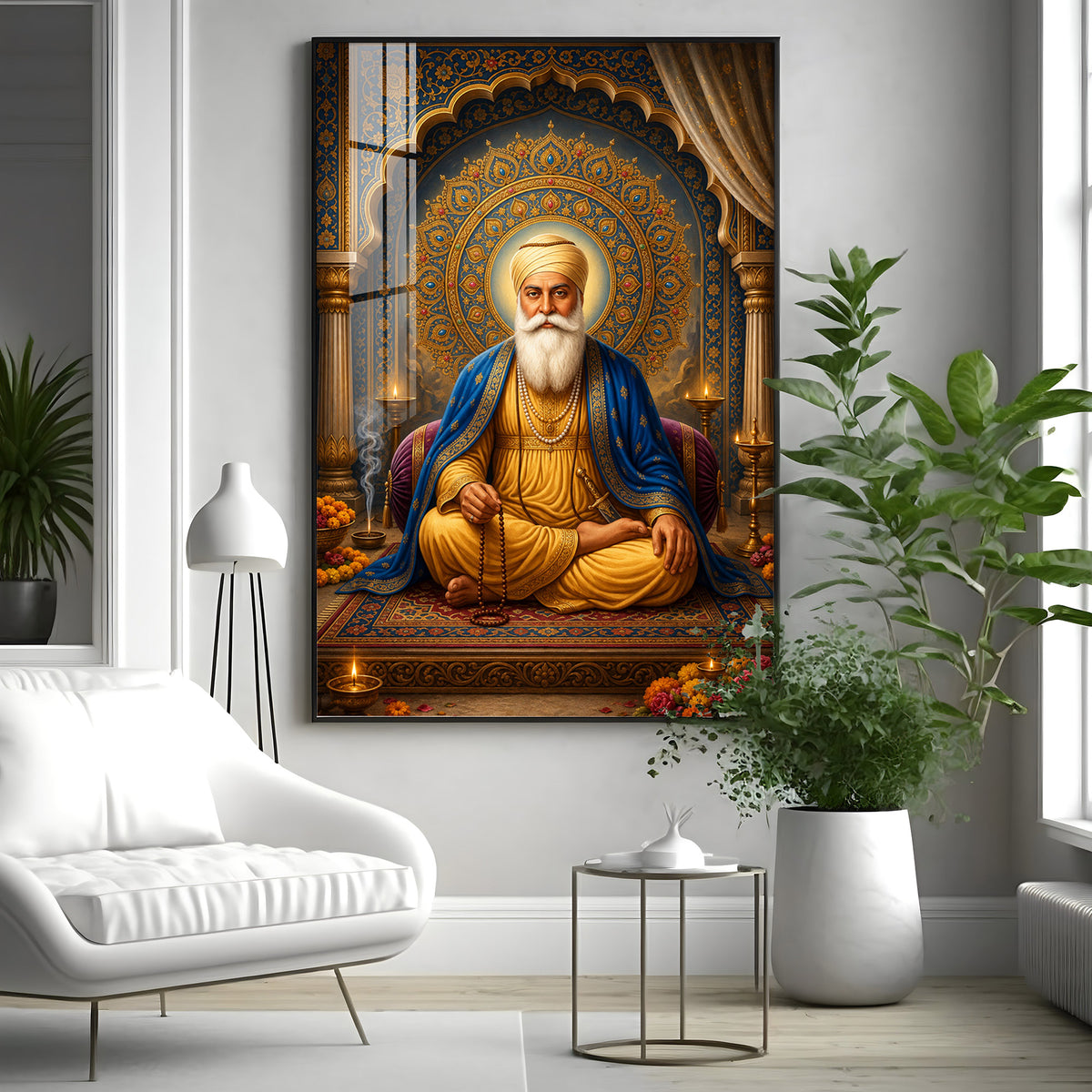 Guru Nanak Dev Ji Golden Halo Premium Acrylic Vertical Wall Art