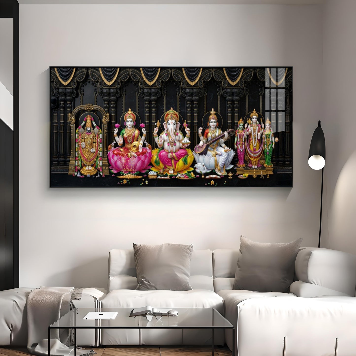 Venkateswara, Lakshmi, Ganesha, Saraswati & Murugan Premium Acrylic Horizontal Wall Art