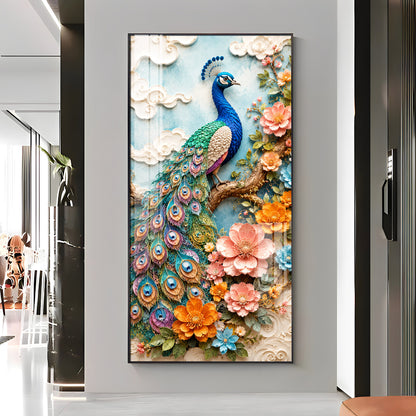 Majestic Peacock & Floral Premium Acrylic Vertical Wall Art