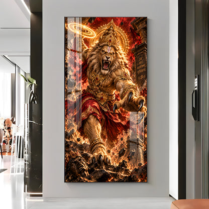 Narsimha Avatar With Chakra Premium Acrylic Vertical Wall Art