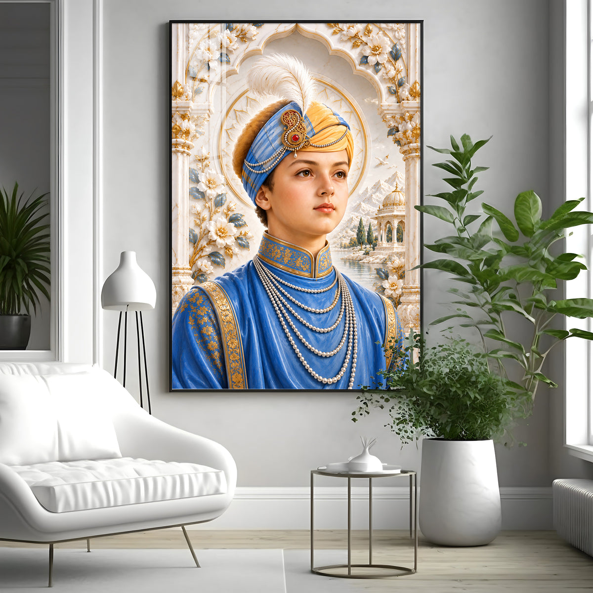 Guru Harkrishan Sahib Ji In Blue Attire Premium Acrylic Vertical Wall Art