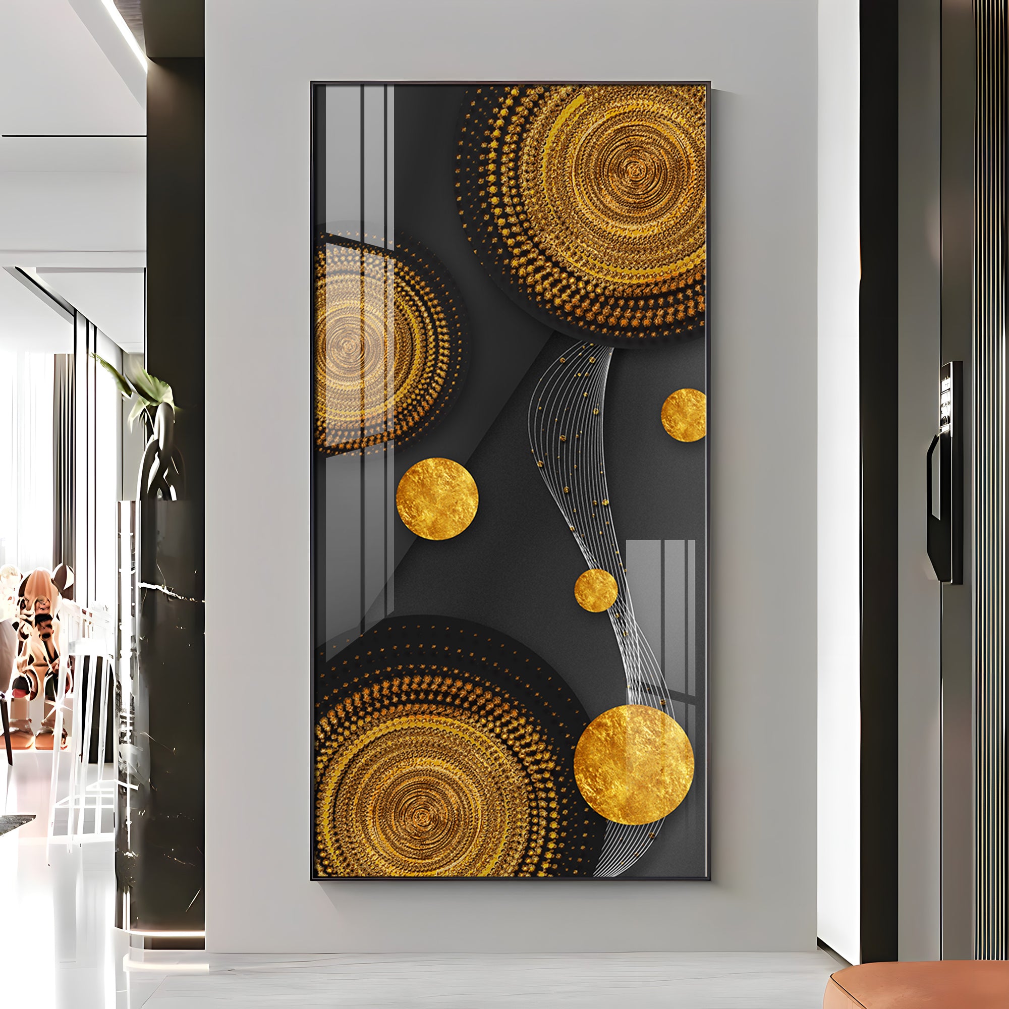Gold Circle Shape Premium Acrylic Vertical Wall Art
