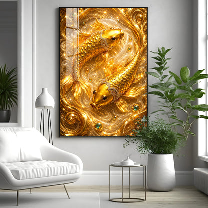 Golden Koi Fish Pair Premium Acrylic Vertical Wall Art
