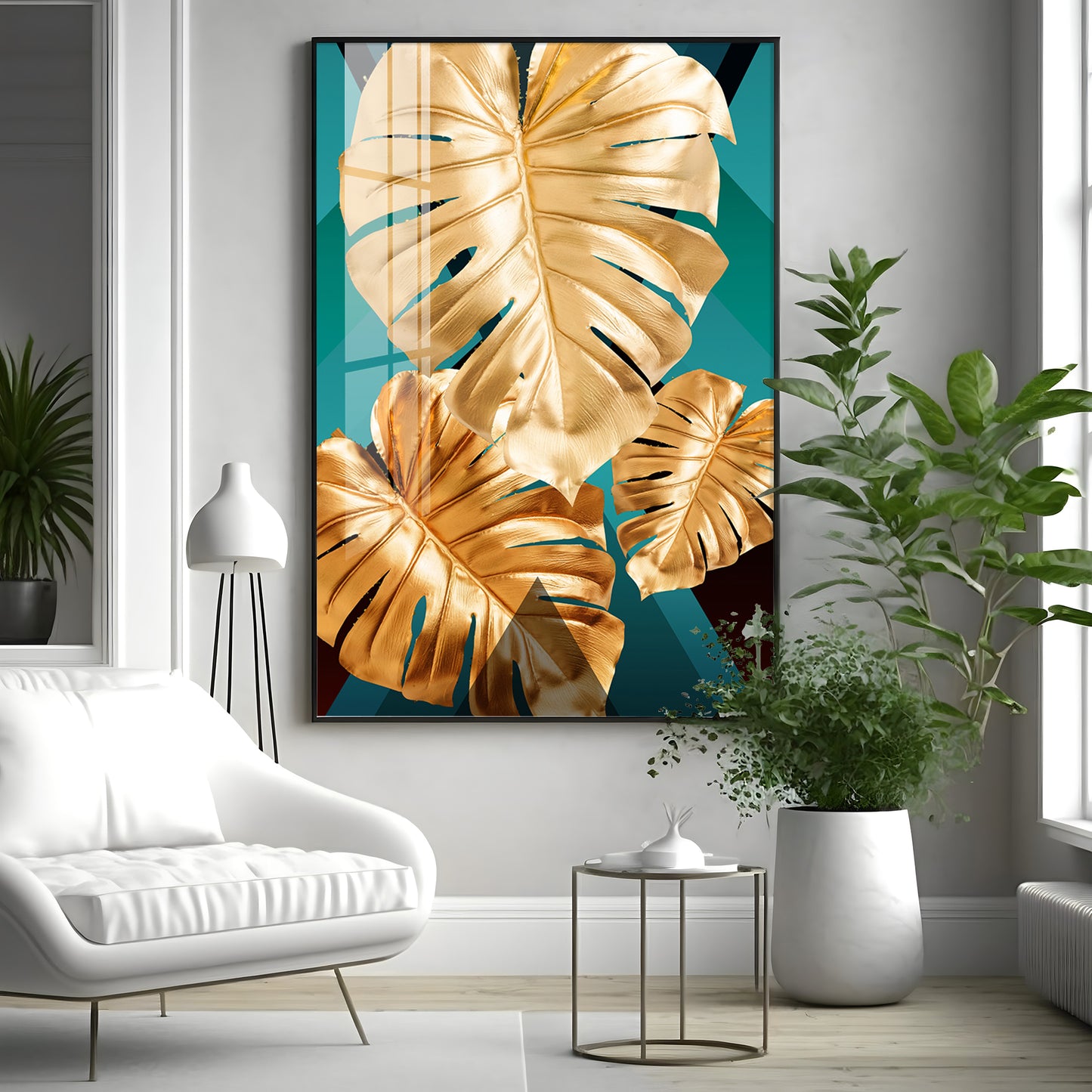 Radiant Gold Monstera Premium Acrylic Vertical Wall Art