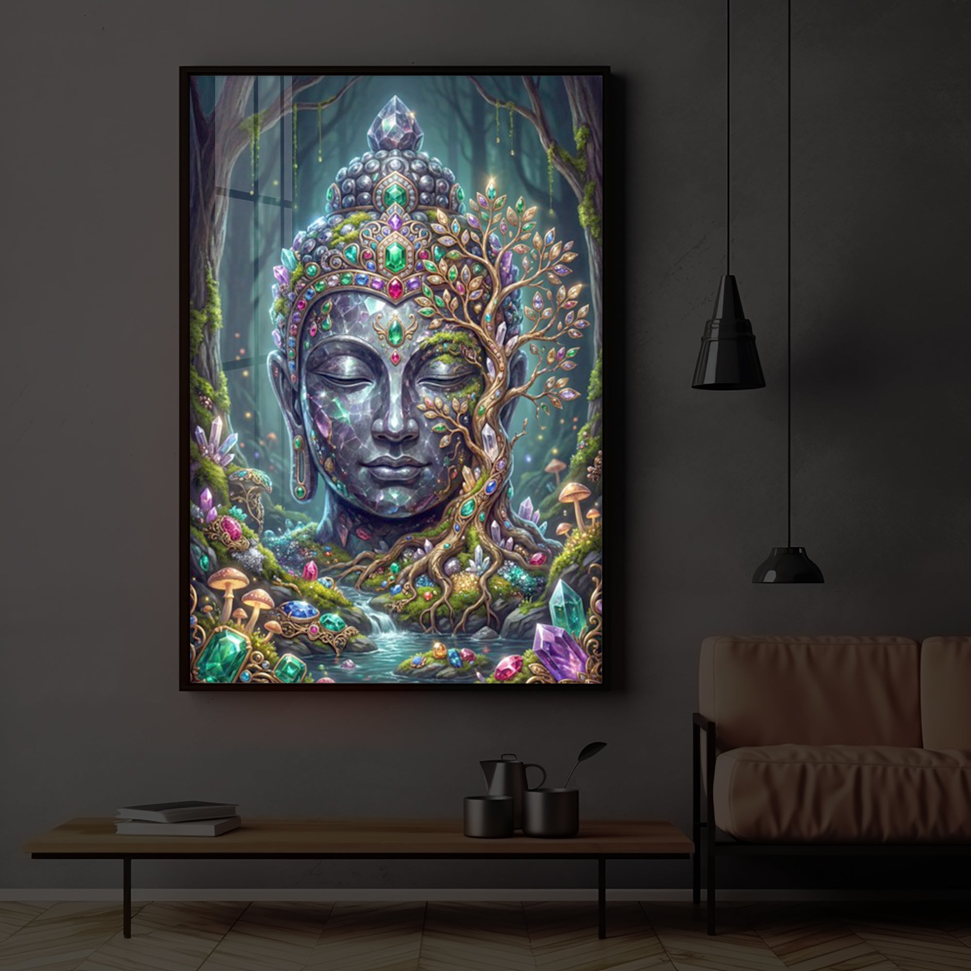 Lord Gautam Buddha Modern Luxury Backlight Vertical Wall Art