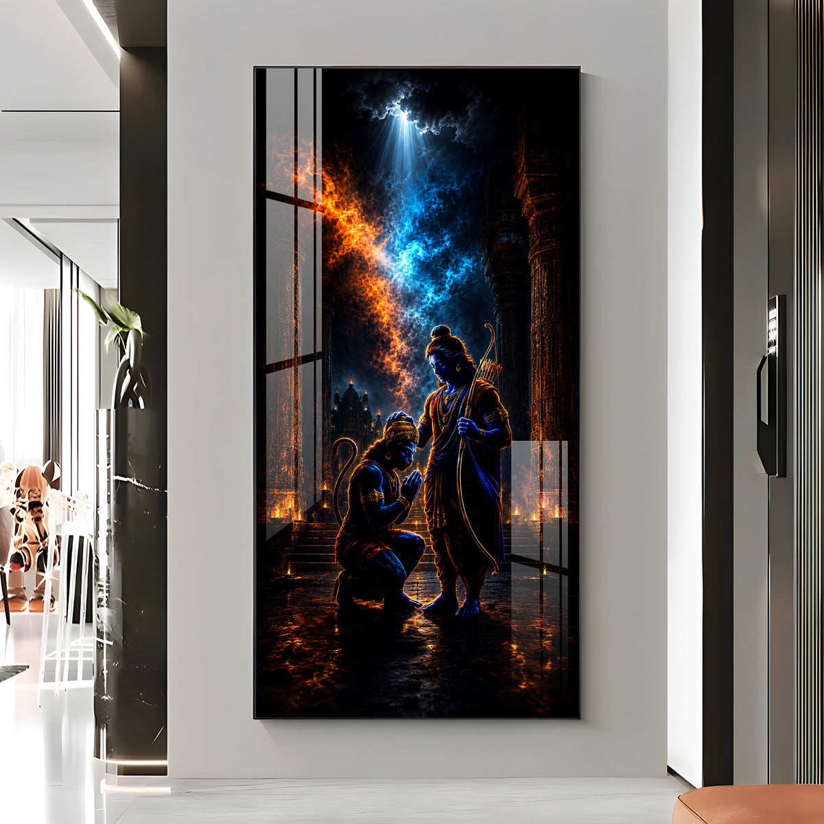 Sacred Lord Ram Blessing Hanumanji Premium Acrylic Vertical Wall Art