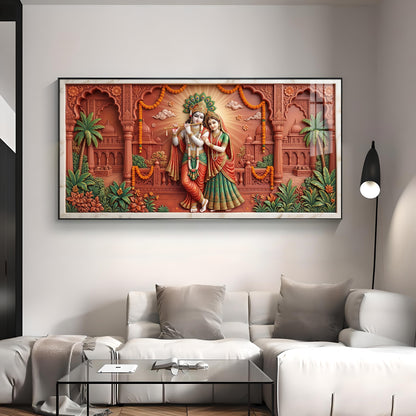 Depicting Divine Love Radha Krishna Premium Acrylic Horizontal Wall Art