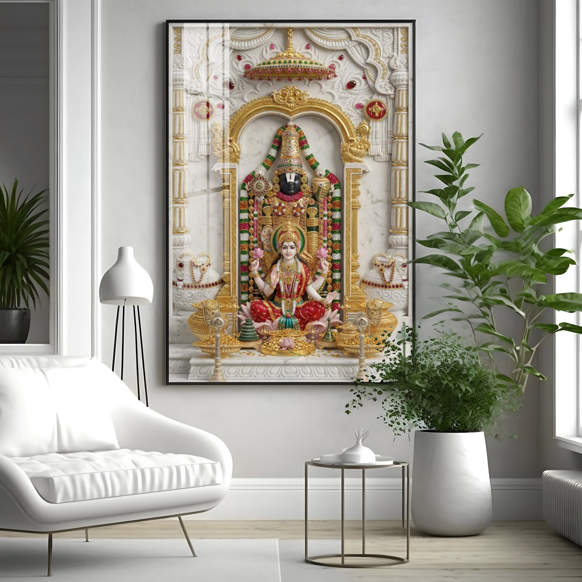 Goddess Lakshmi With Lord Venkateswara Premium Acrylic Vertical Wall Art