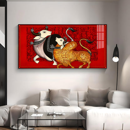 Traditional Sacred Bulls Premium Acrylic Horizontal Wall Art