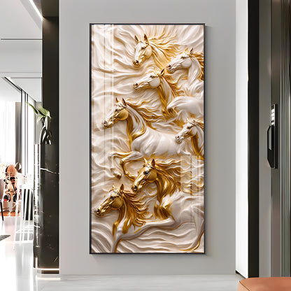 White & Gold Horses Premium Acrylic Vertical Wall Art
