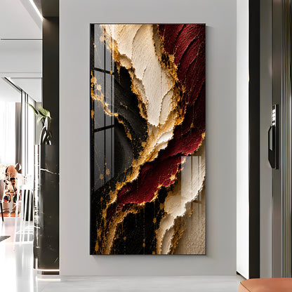 Luxurious Textured Abstract Maroon Black & Gold Premium Acrylic Vertical Wall Art