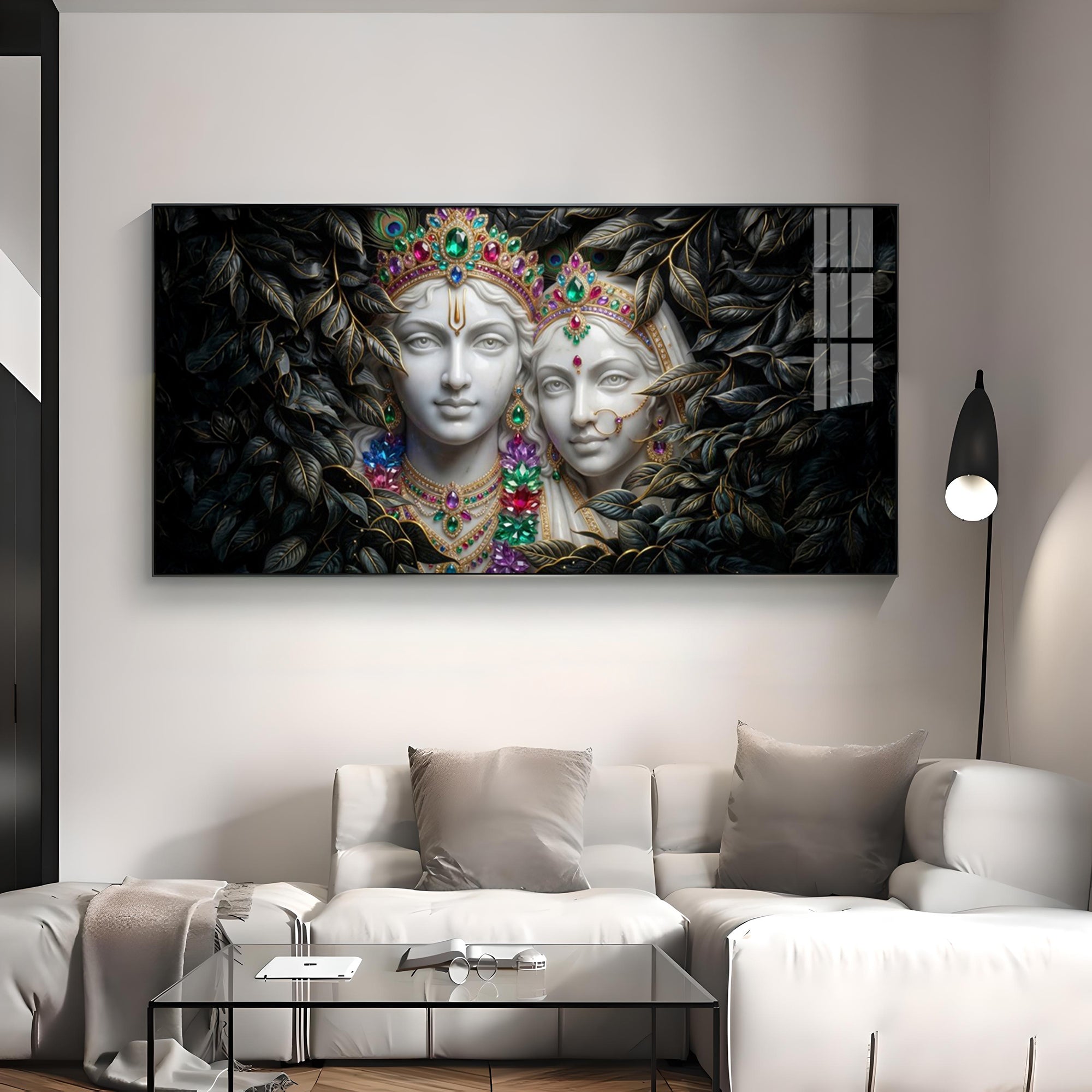 Love's Reflection with Radha and Krishna Duo Premium Acrylic Horizontal Wall Art