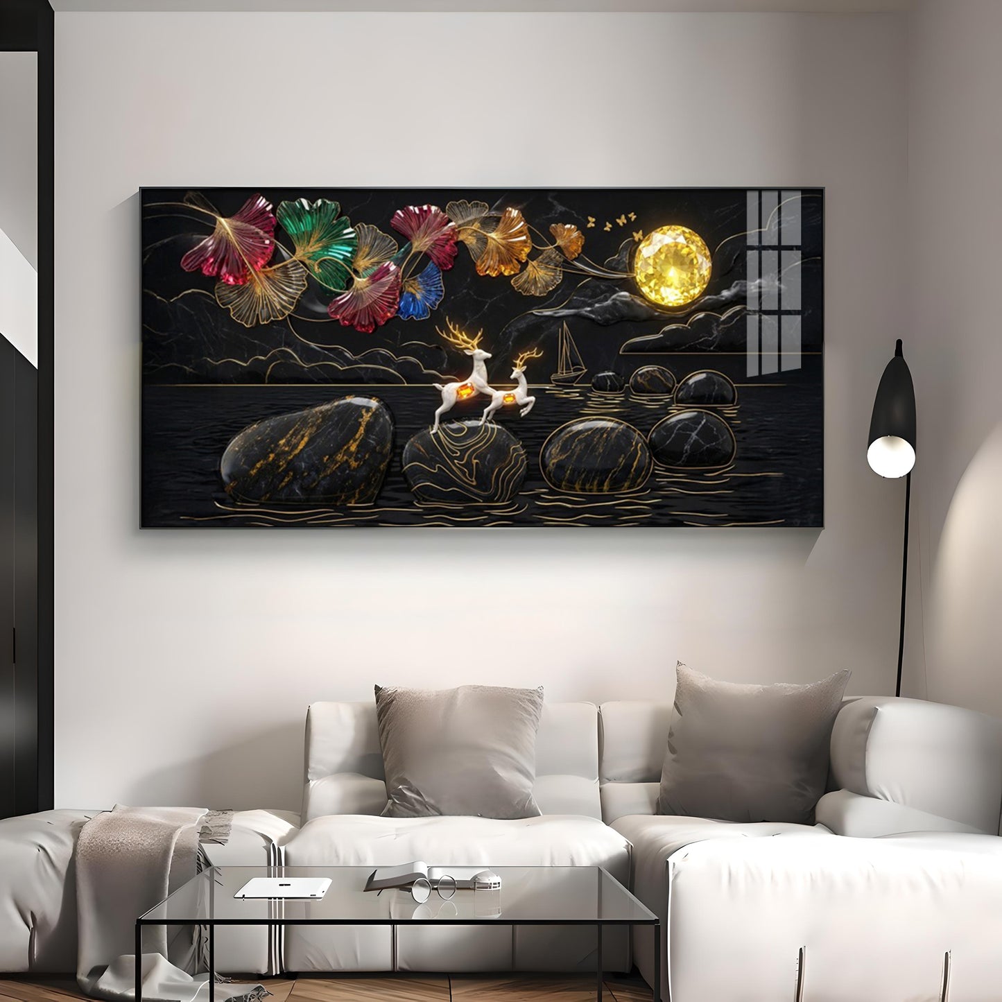 Luxurious Gold Moon and Deerstone Dreams Premium Acrylic Horizontal Wall Art