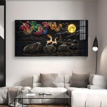 Luxurious Gold Moon and Deerstone Dreams Premium Acrylic Horizontal Wall Art