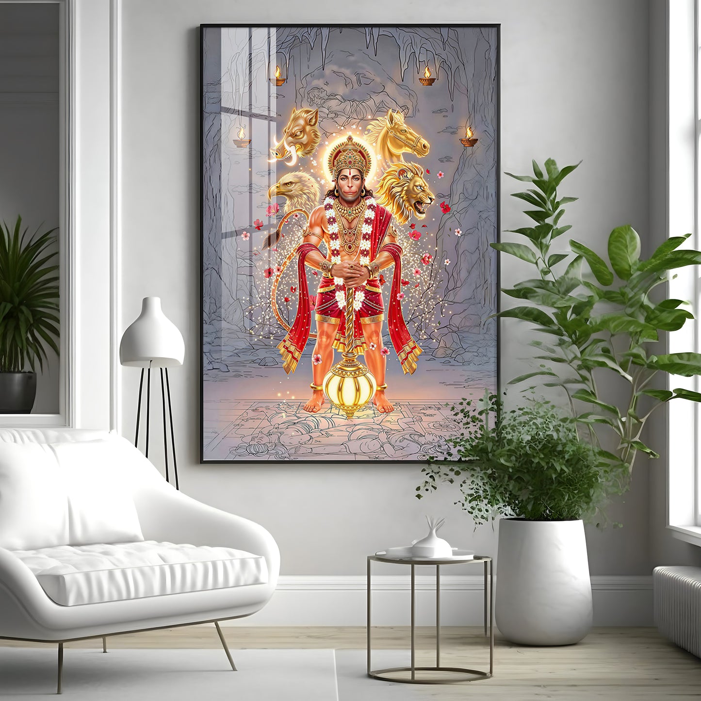 Hindu Deity Panchmukhi Hanuman Premium Acrylic Vertical Wall Art