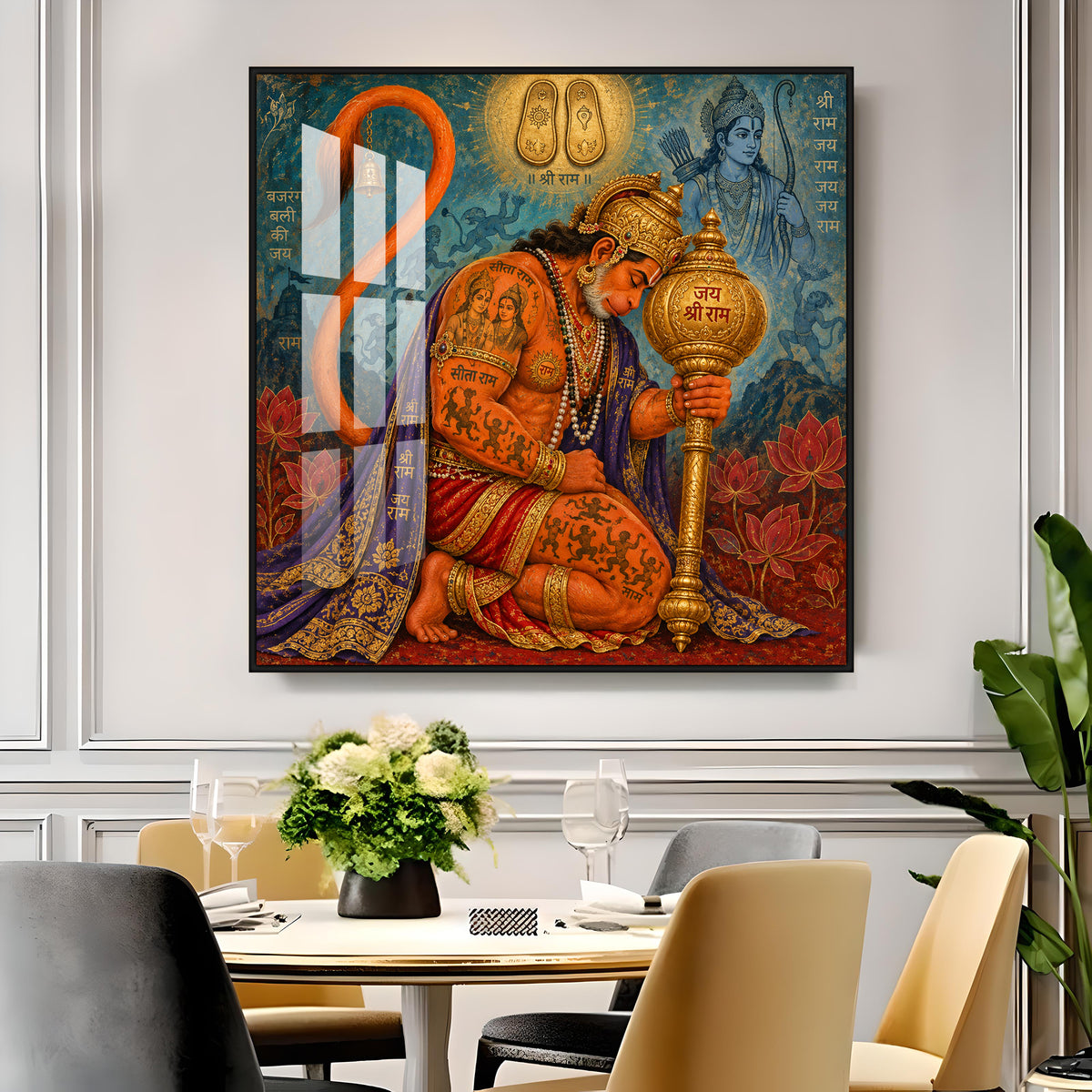 Hanuman Devotion Premium Acrylic Square Wall Art
