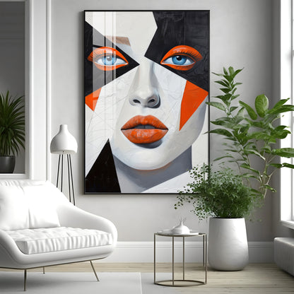 Woman With Orange Lips Premium Acrylic Vertical Wall Art