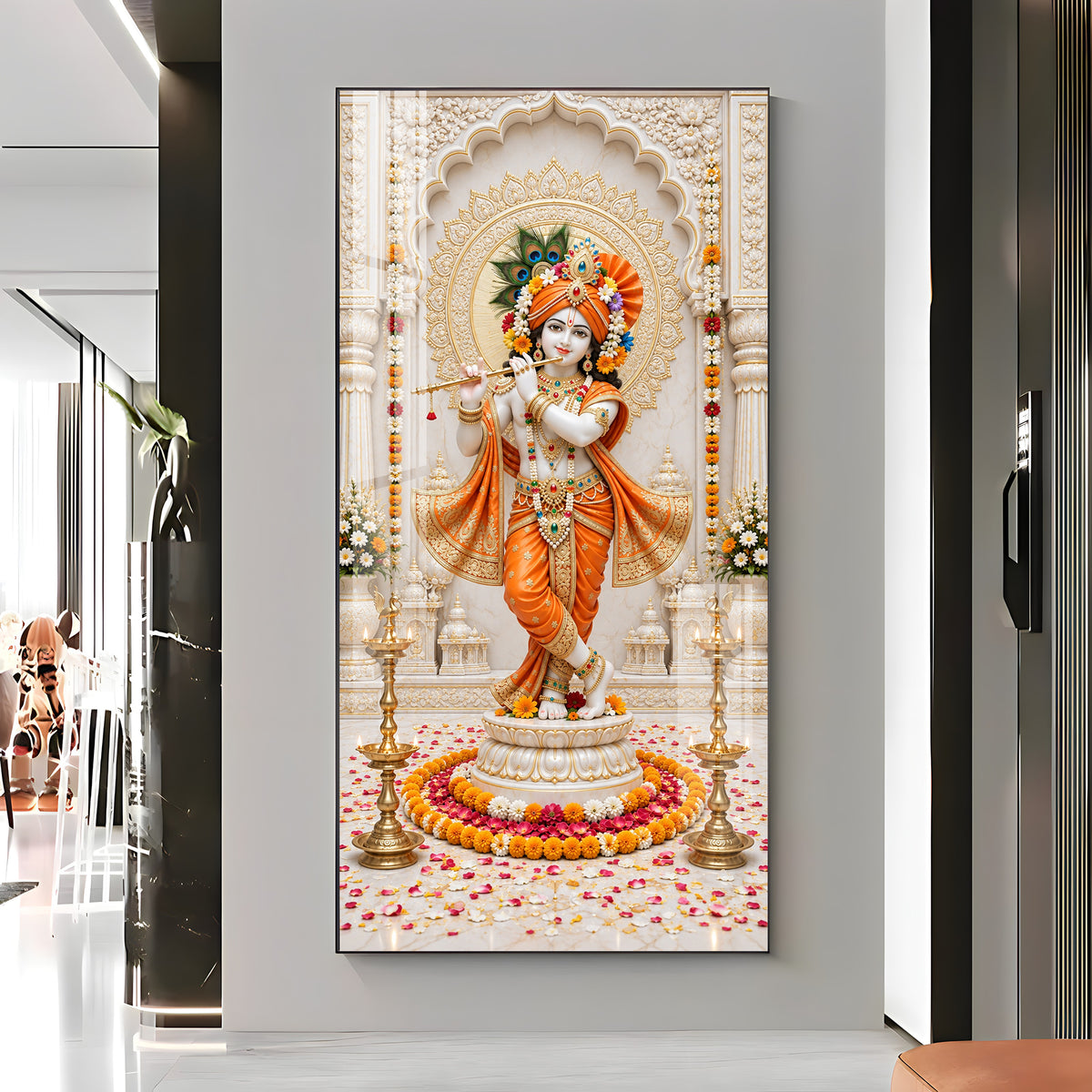 Shri Krishna In Orange Poshak Premium Acrylic Vertical Wall Art