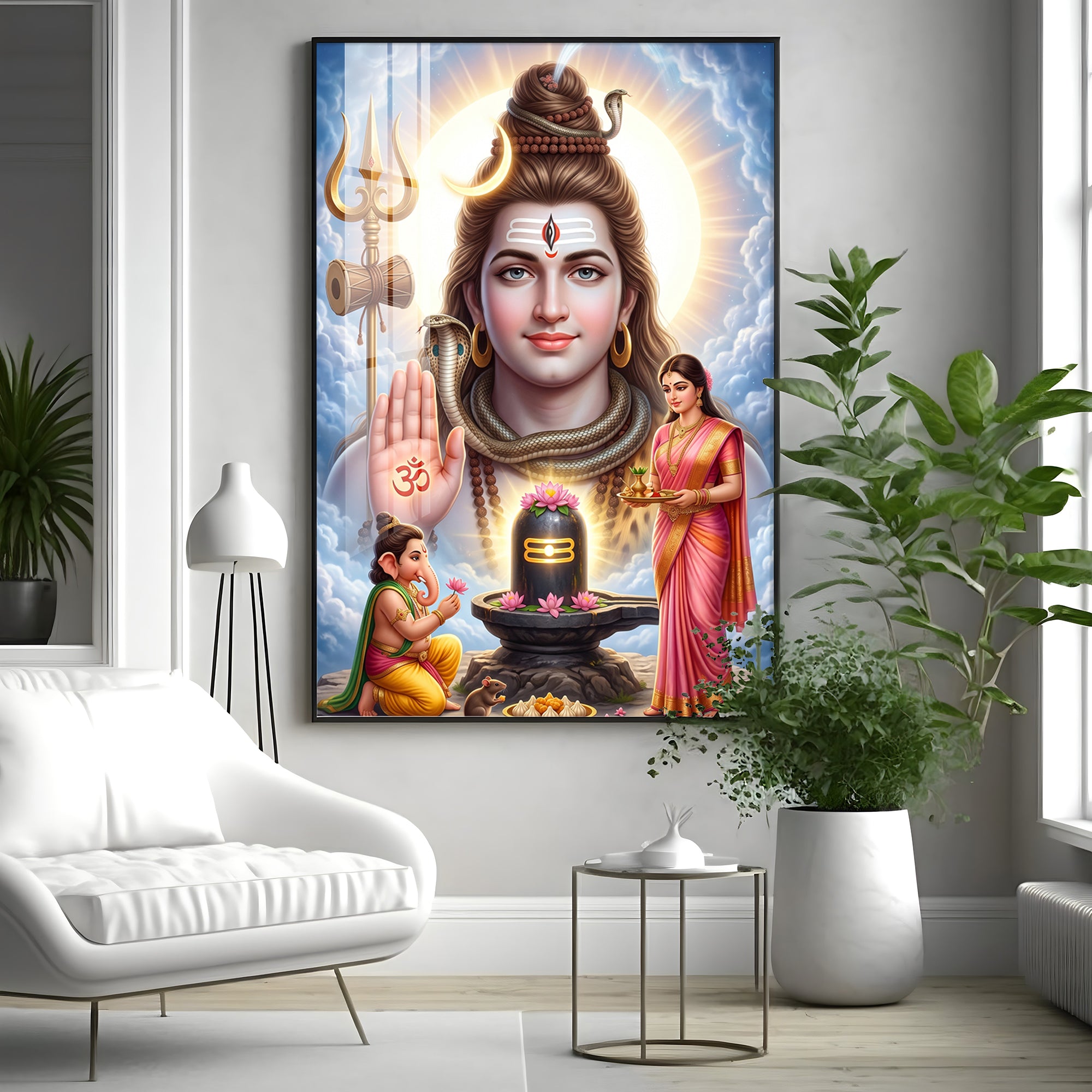 Lord Shiv Parvati ,Ganesha With Shivling Premium Acrylic Vertical Wall Art
