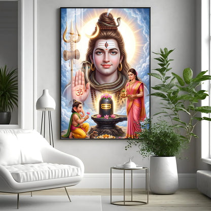 Lord Shiv Parvati ,Ganesha With Shivling Premium Acrylic Vertical Wall Art