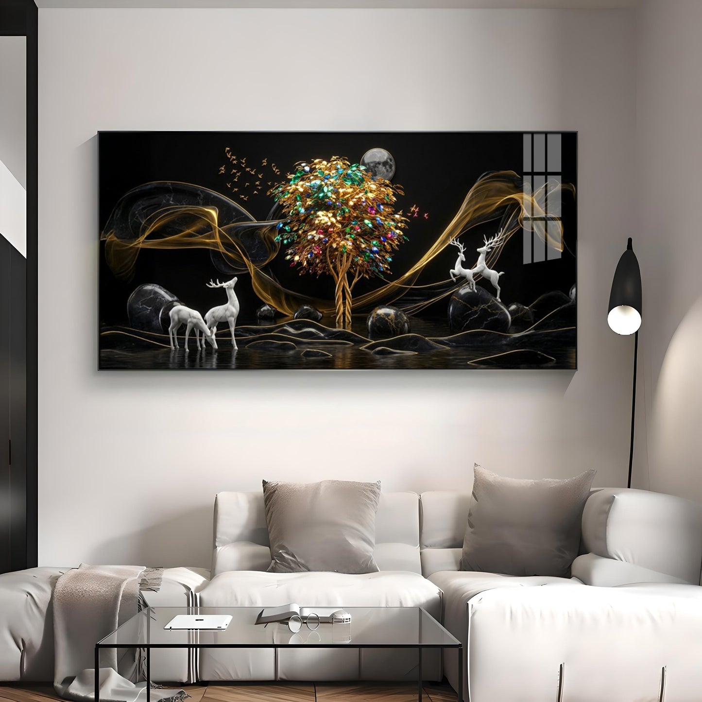 Deer & Bird Oasis Premium Acrylic Horizontal Wall Art
