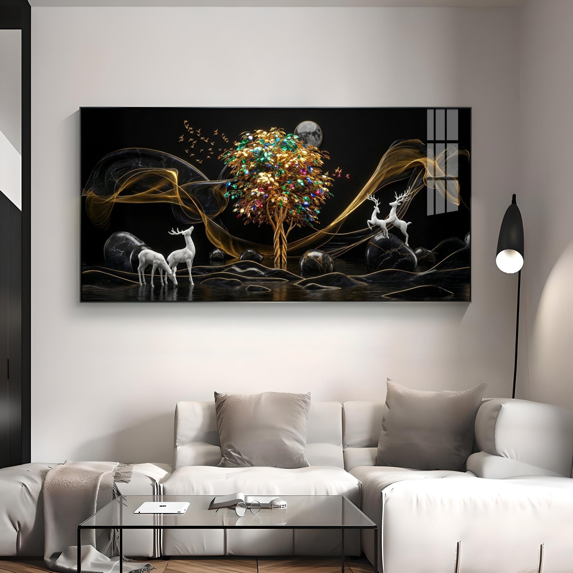 Deer & Bird Oasis Premium Acrylic Horizontal Wall Art