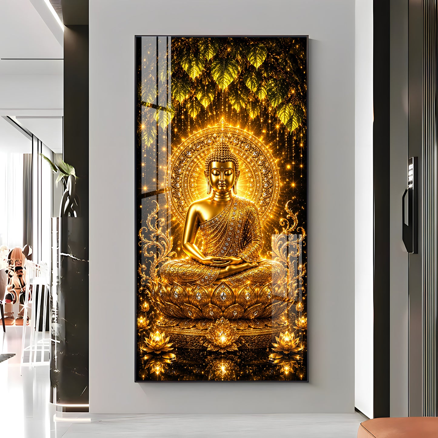 Golden Meditating Buddha Premium Acrylic Vertical Wall Art