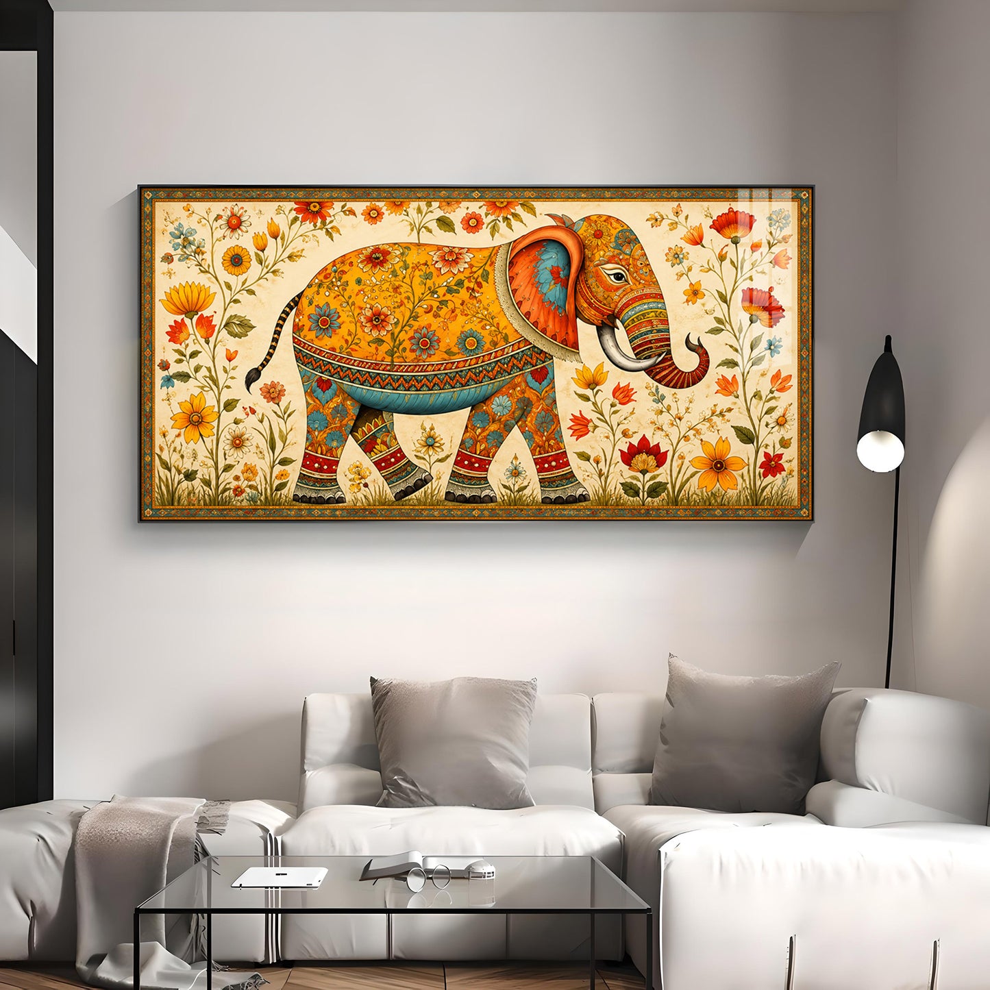 Royal Floral Elephant Premium Acrylic Horizontal Wall Art
