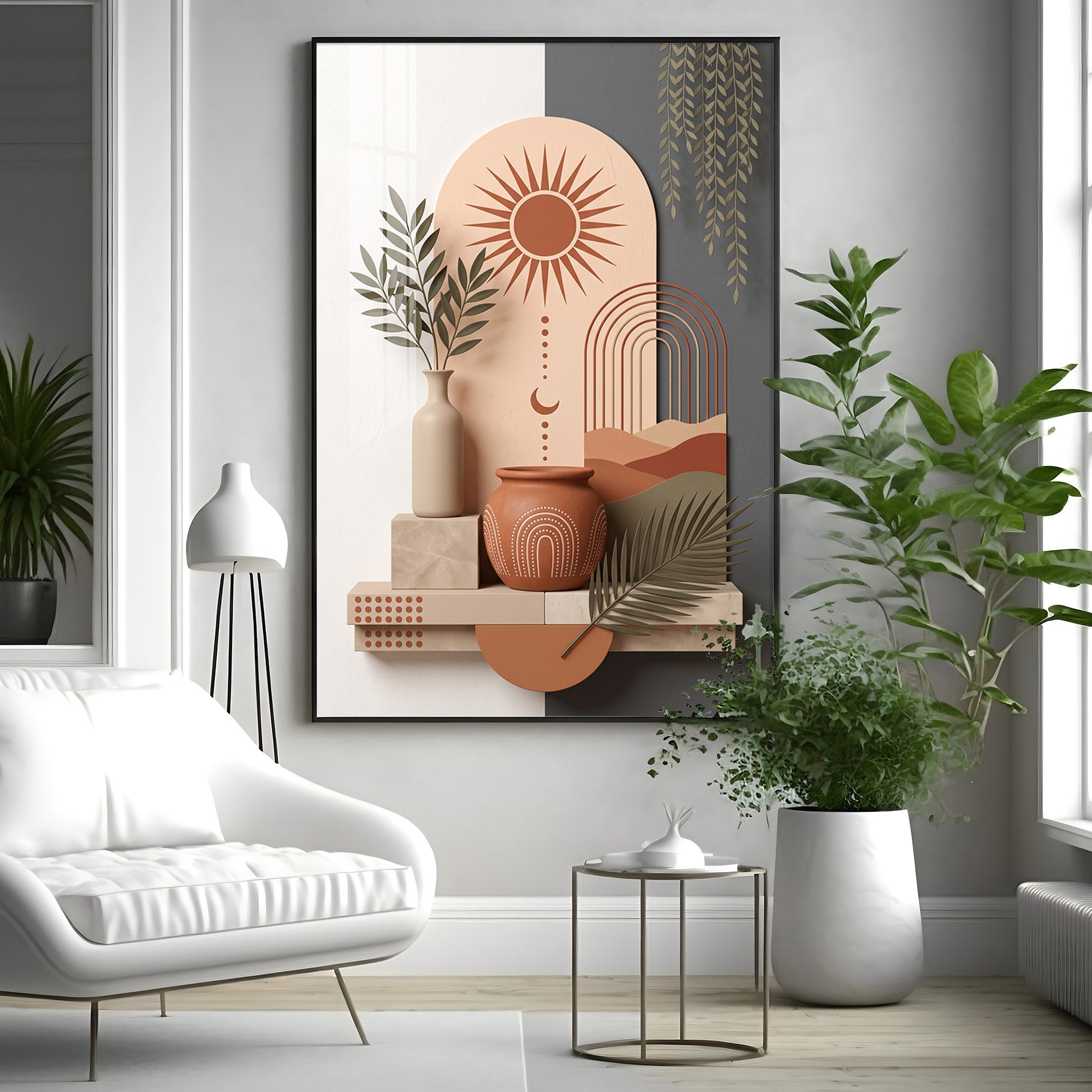 Terracotta Sun & Pottery Boho Premium Acrylic Vertical Wall Art