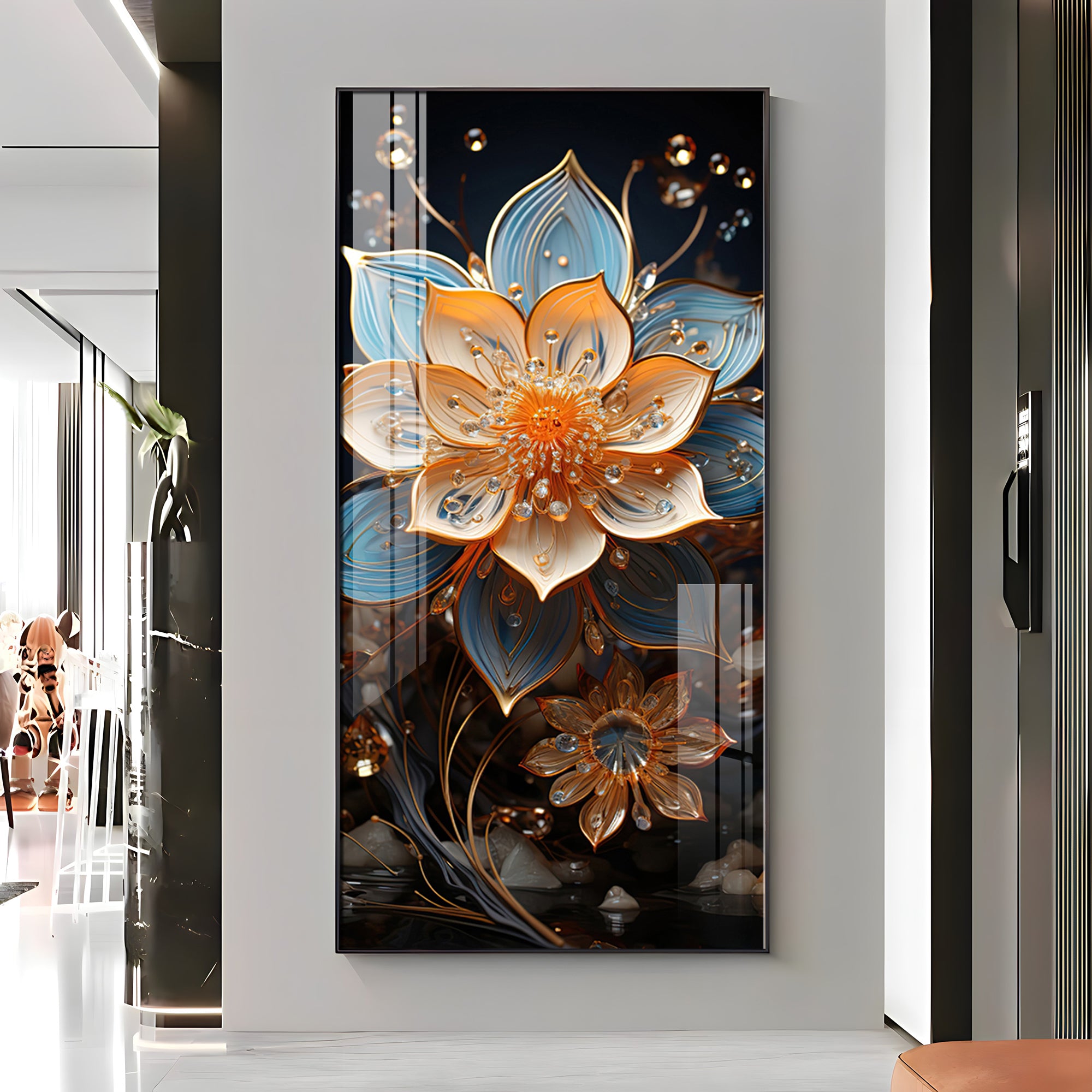 Floral Hallway Harmony Premium Acrylic Vertical Wall Art