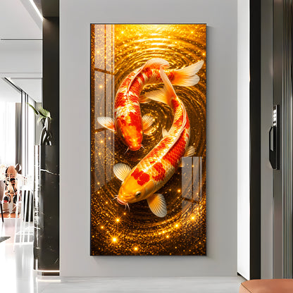 Twin Golden Koi Fish Premium Acrylic Vertical Wall Art