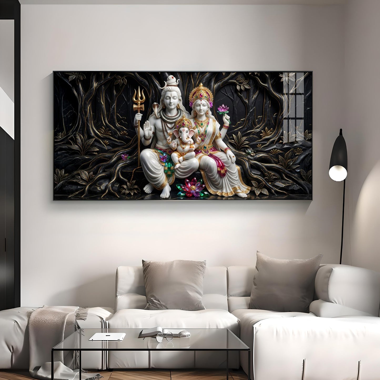 Lord Shiva, Goddess Parvati With Ganesh Ji Premium Acrylic Horizontal Wall Art