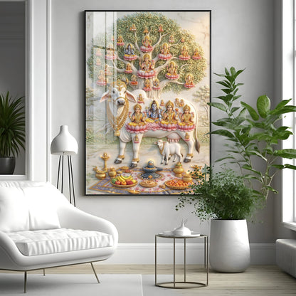 Om Namho Shri Kamdhenu Cow Premium Acrylic Vertical Wall Art